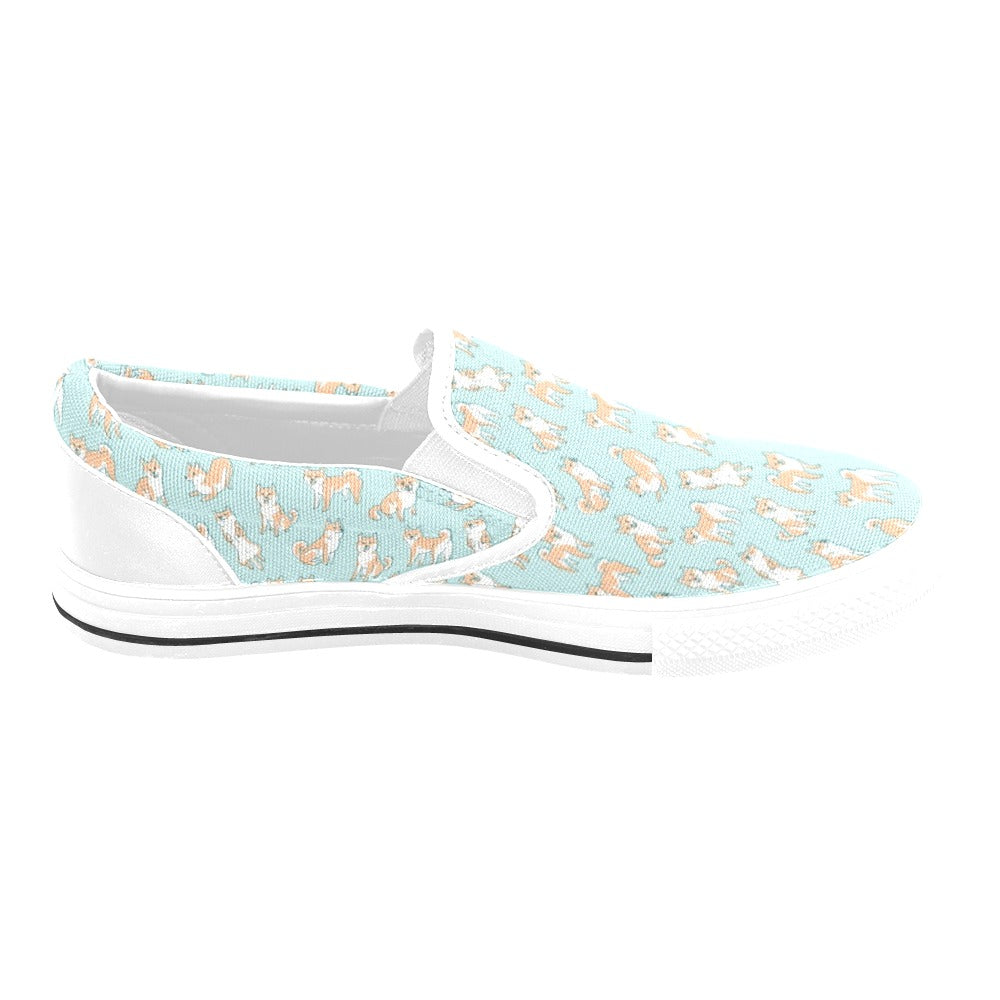 Shiba Inu Print Design LKS304 White Slip Ons Canvas Women's Shoes