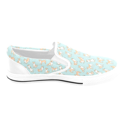 Shiba Inu Print Design LKS304 White Slip Ons Canvas Women's Shoes