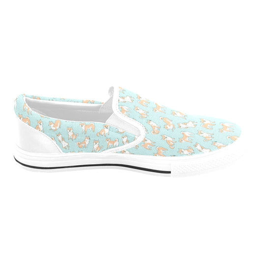 Shiba Inu Print Design LKS304 White Slip Ons Canvas Women's Shoes