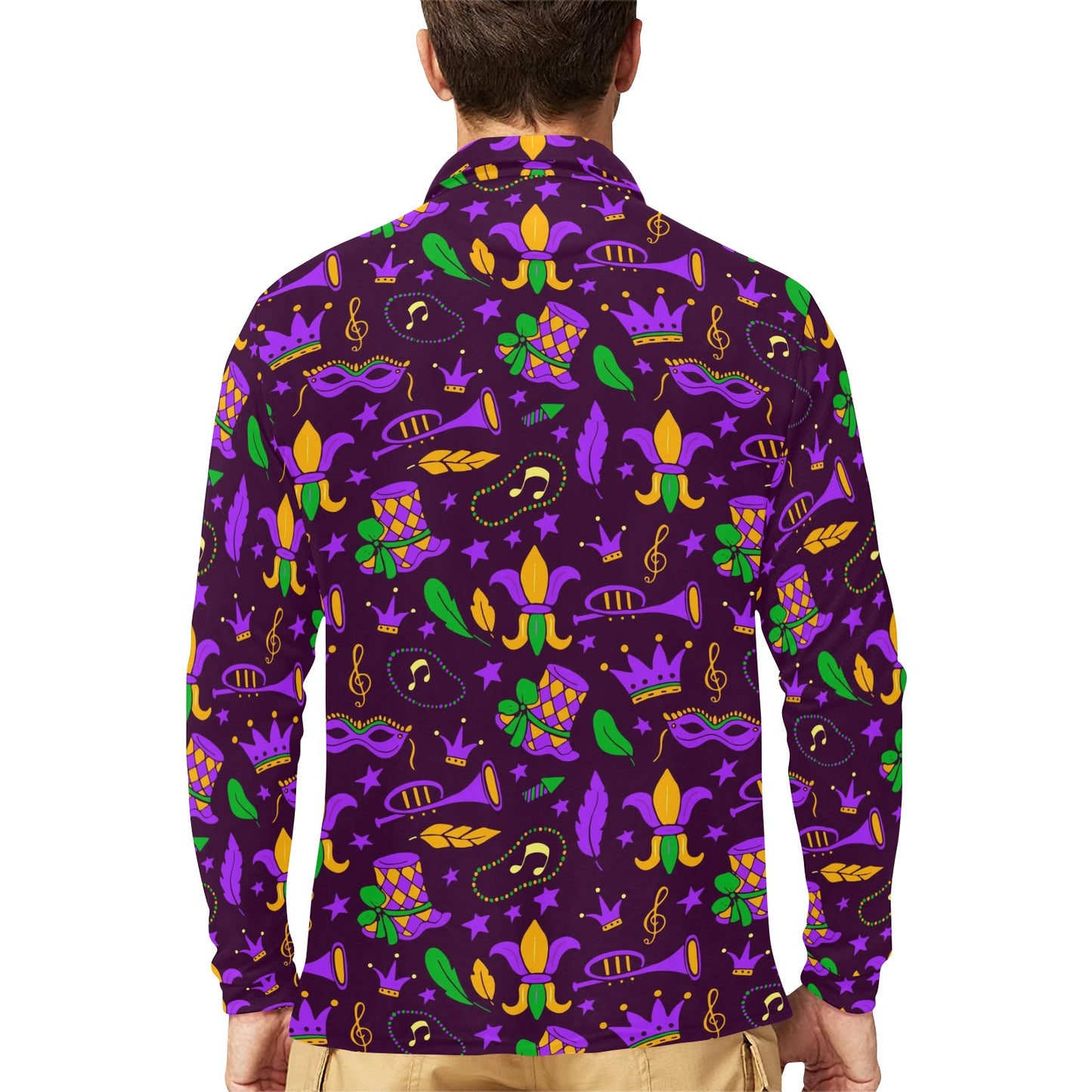 Mardi Gras Pattern Print Design 08 Long Sleeve Polo Shirt For Men's
