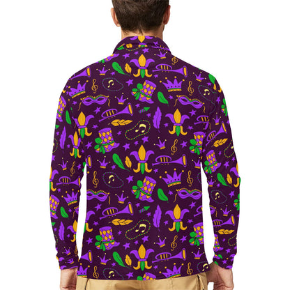Mardi Gras Pattern Print Design 08 Long Sleeve Polo Shirt For Men's