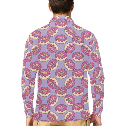 Donut Pattern Print Design DN015 Long Sleeve Polo Shirt For Men's