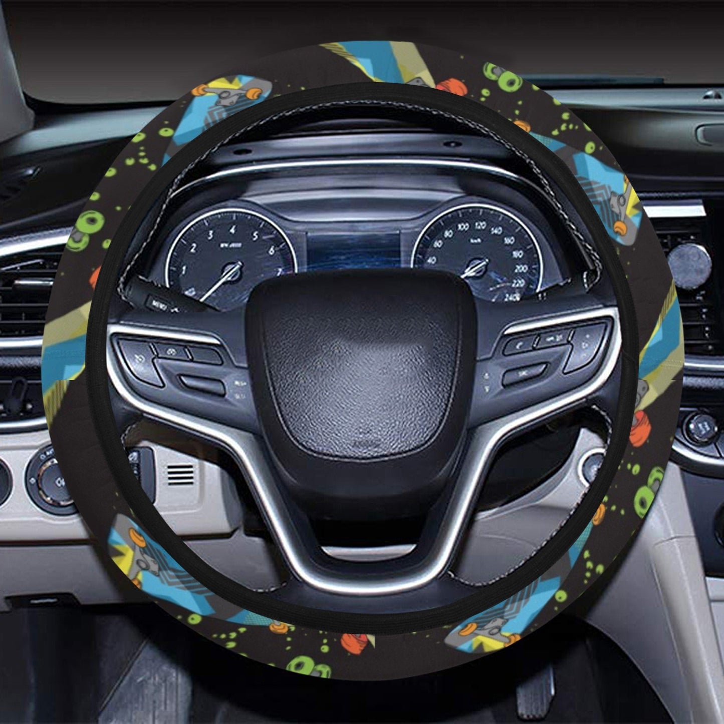 Skateboard Print Design LKS305 Steering Wheel Cover with Elastic Edge