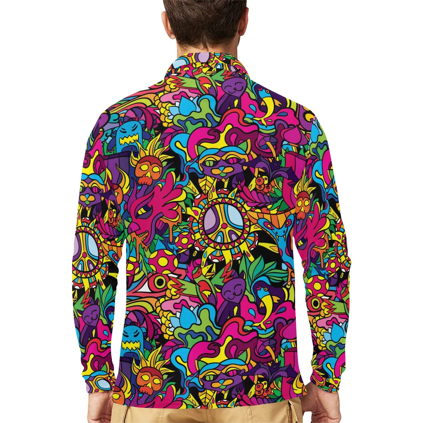 Trippy Print Design LKS304 Long Sleeve Polo Shirt For Men's