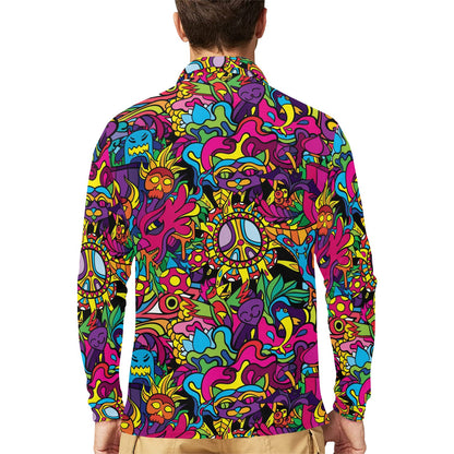 Trippy Print Design LKS304 Long Sleeve Polo Shirt For Men's