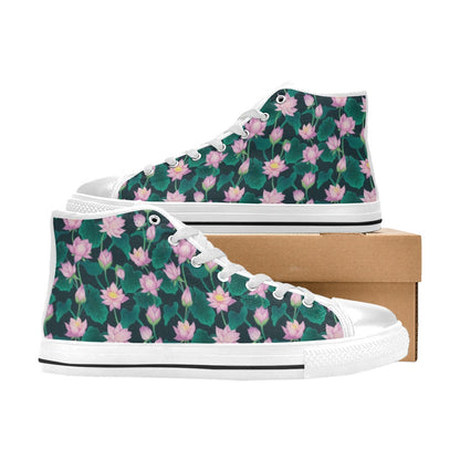 Water Lily Print Design LKS302 Men's High Top Canvas Shoes