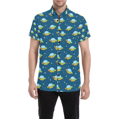 UFO Print Design LKS305 Men Short Sleeve Button Up Shirt