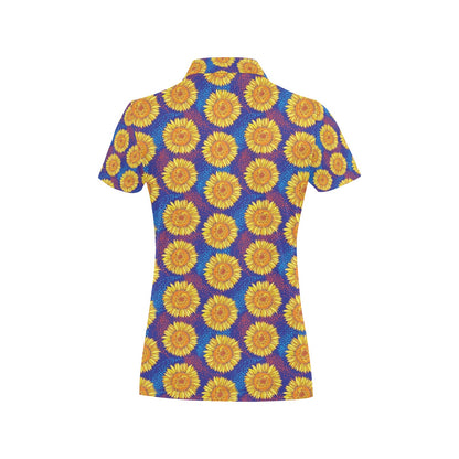 Sunflower Hand Drawn Style Print Women's Polo Shirt