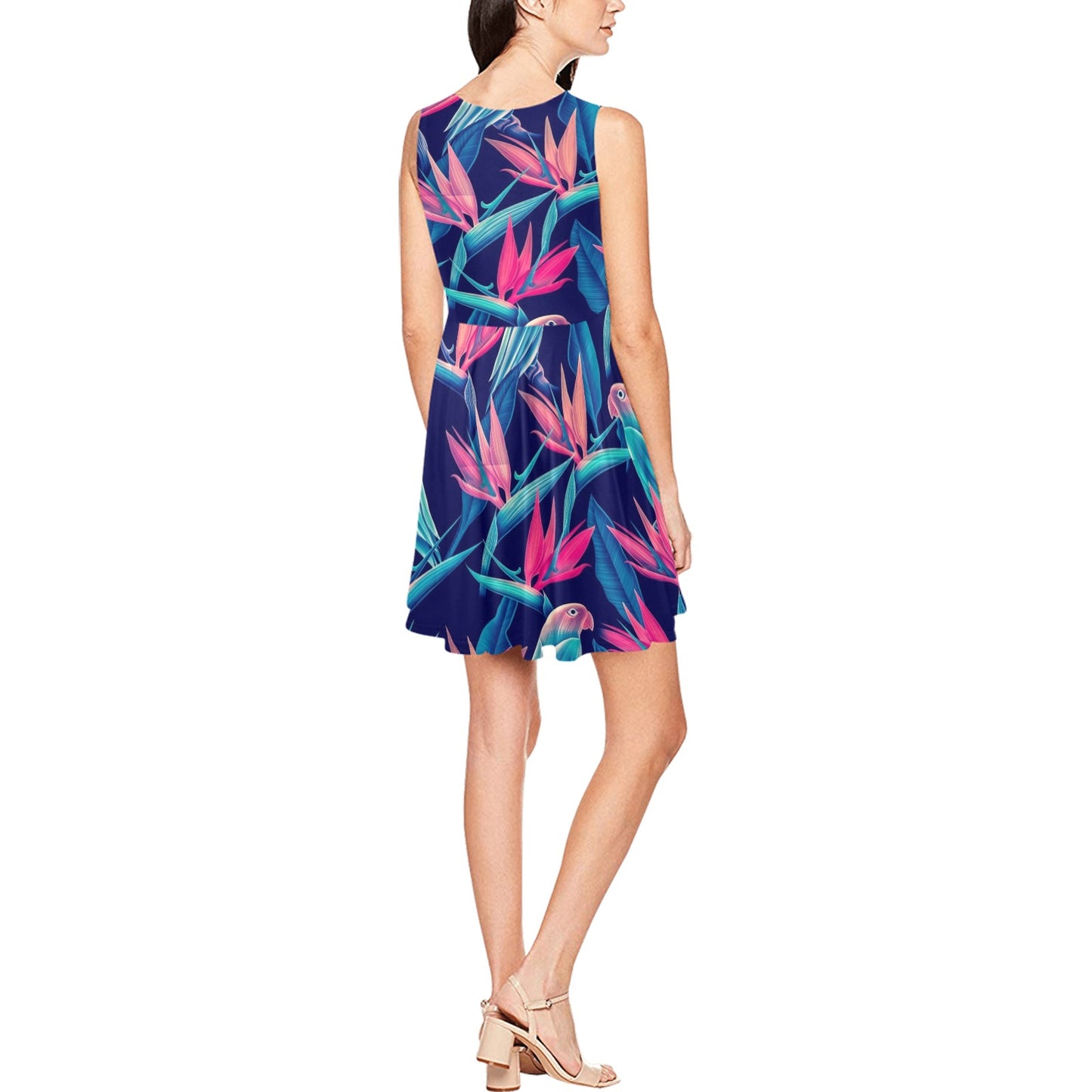 Tropical Flower Pattern Print Design TF024 Sleeveless Dress
