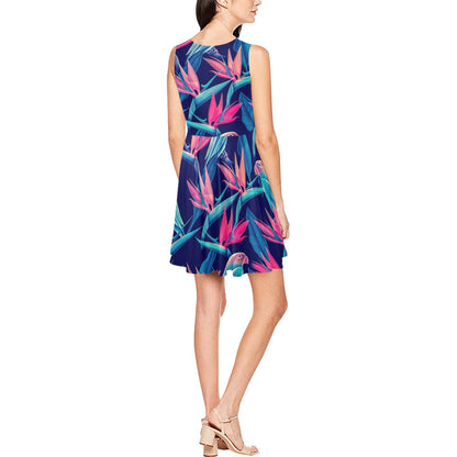 Tropical Flower Pattern Print Design TF024 Sleeveless Dress