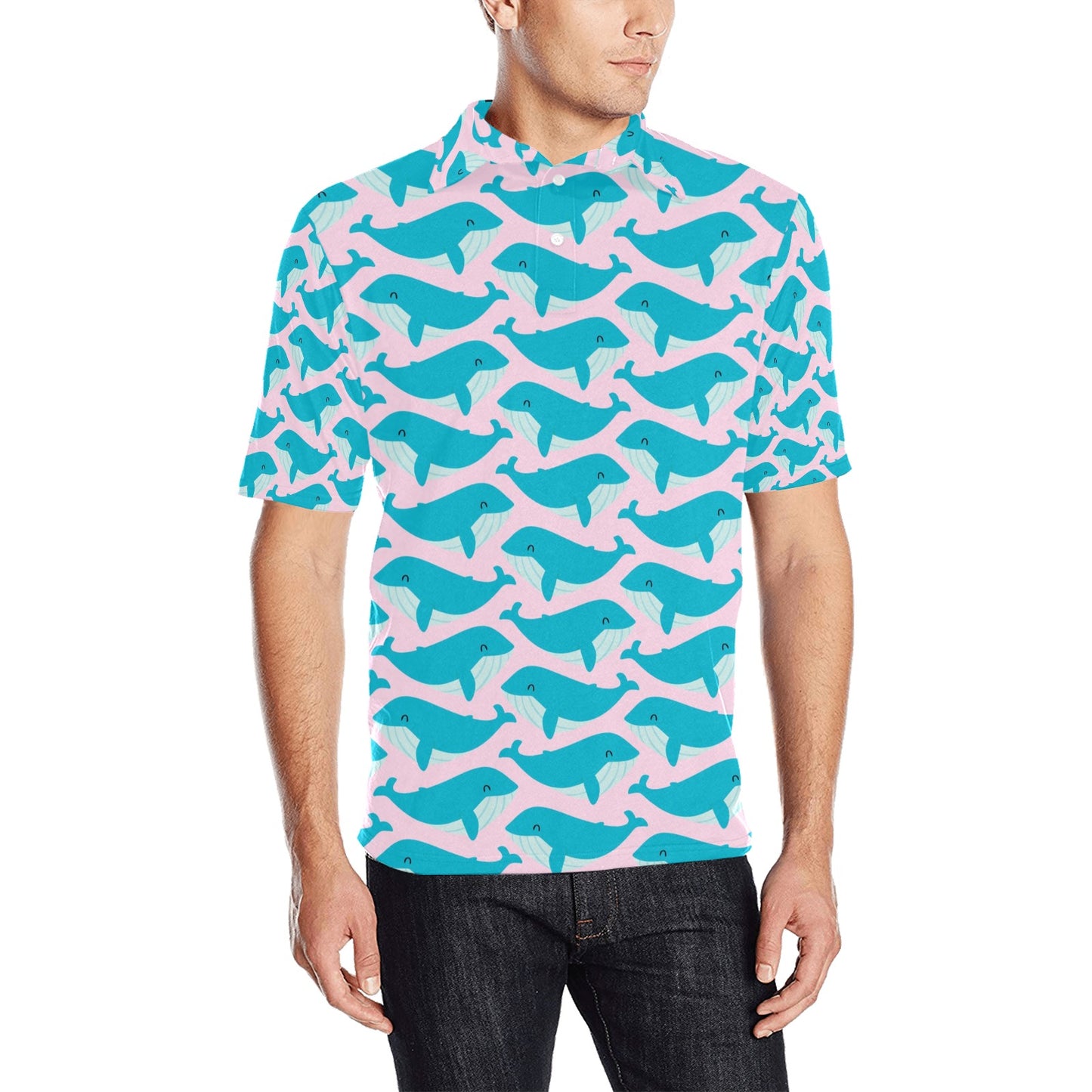 Whale Print Design LKS302 Men Polo Shirt