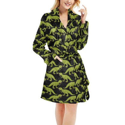 T Rex Pattern Print Design A02 Women's Fleece Robe