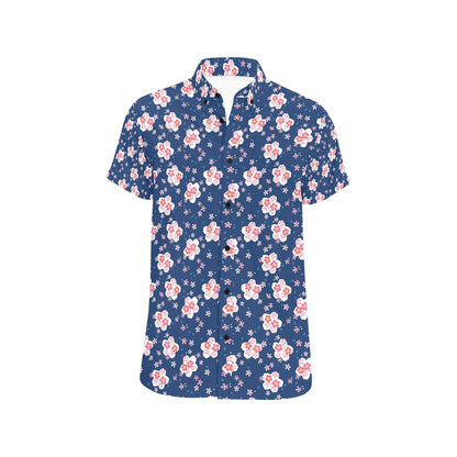 Sakura Print Design LKS306 Men Short Sleeve Button Up Shirt
