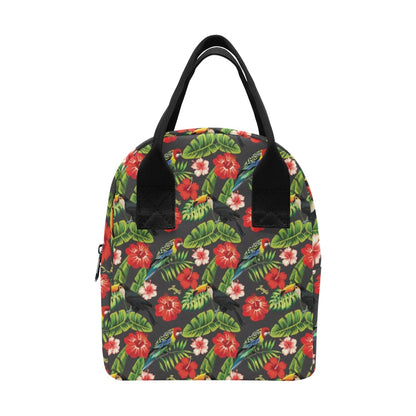 Hibiscus Red With Parrotprint Design LKS303 Insulated Lunch Bag