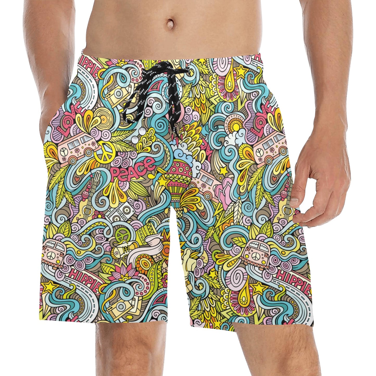 Hippie Print Design LKS301 Men's Swim Trunks Beach Shorts