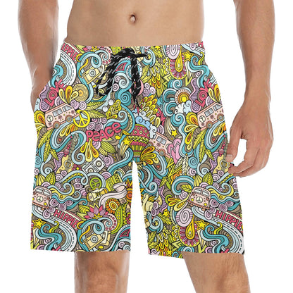Hippie Print Design LKS301 Men's Swim Trunks Beach Shorts