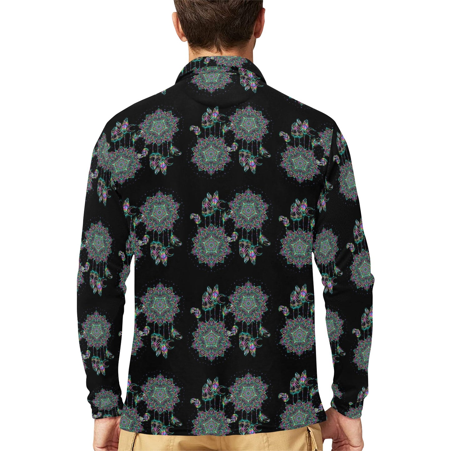 Dream Catcher Colorful Hand Draw Long Sleeve Polo Shirt For Men's