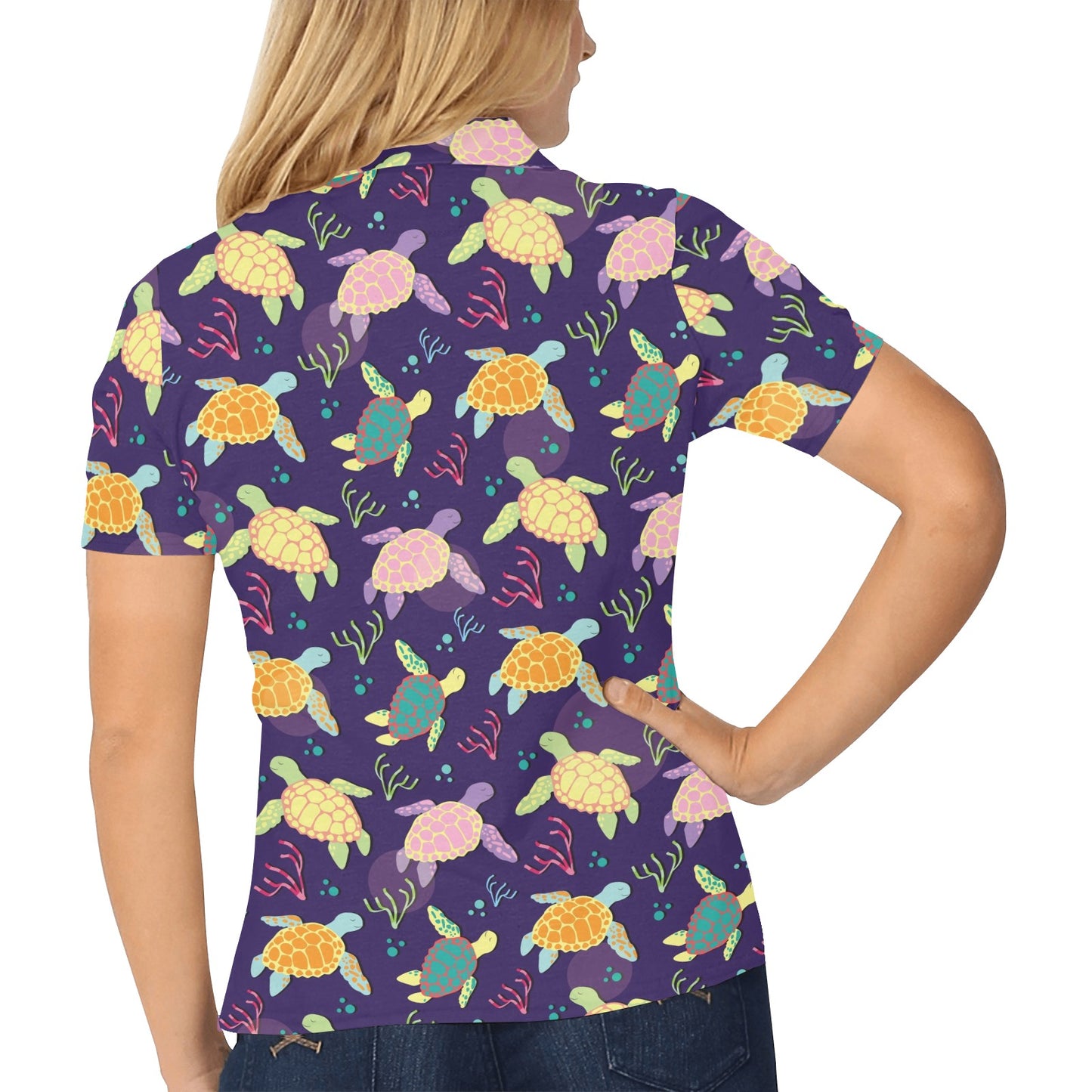 Sea Turtle Color Smile Women's Polo Shirt