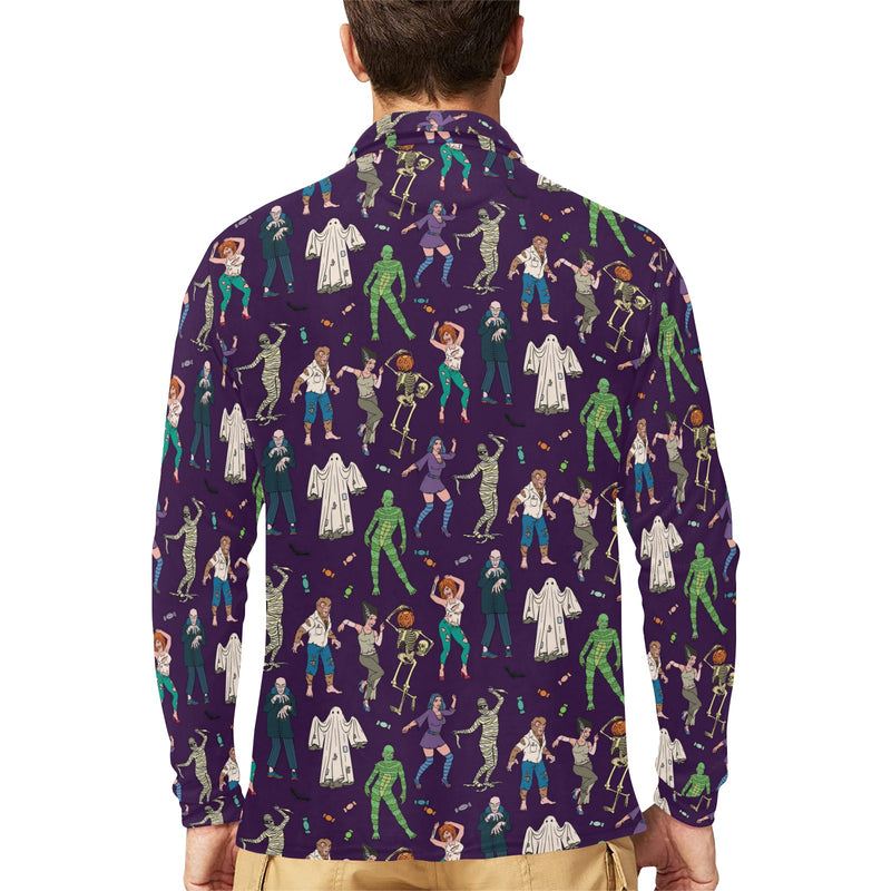 Creepy Zombie Print Design LKS302 Long Sleeve Polo Shirt For Men's