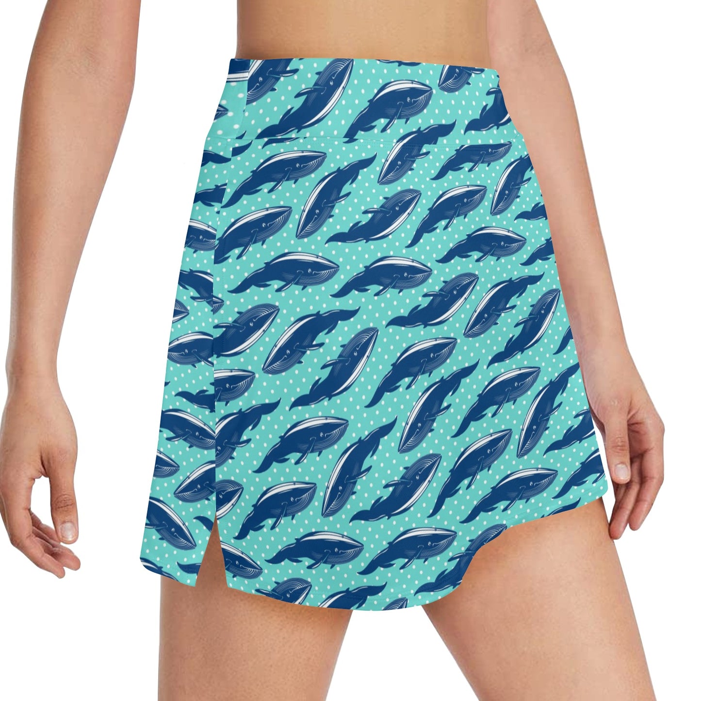 Whale Polka Dot Design Themed Print 17" Golf & Pickleball Skort with Pockets