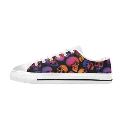 Skull Multicolor Print Design LKS3011 Women's White Low Top Shoes