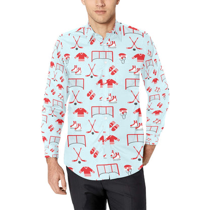 Hockey Red Equipment Print Design LKS305 Men's Long Sleeve Dress Shirt