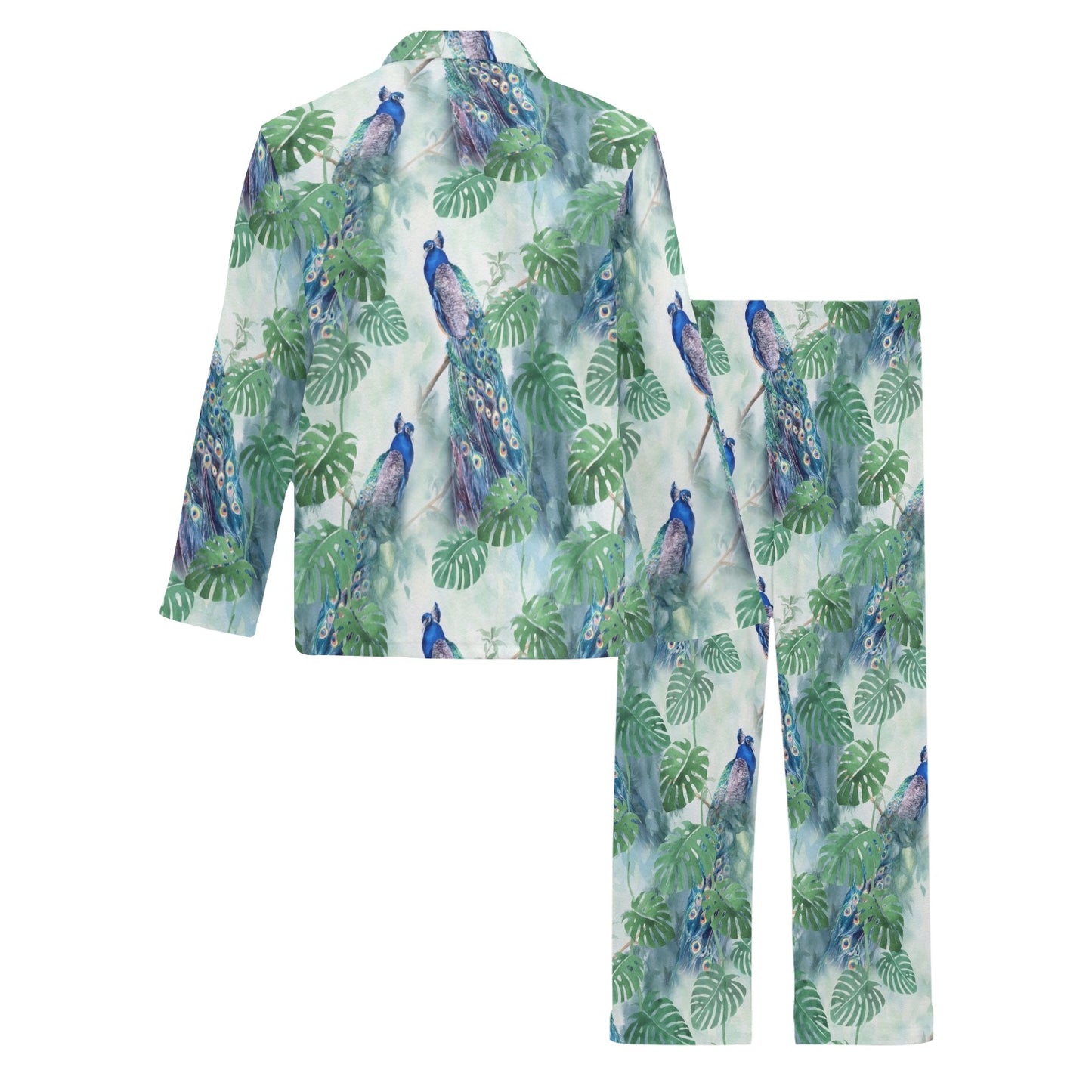 Peacock Pattern Print Design A02 Men's Long Pajama Set