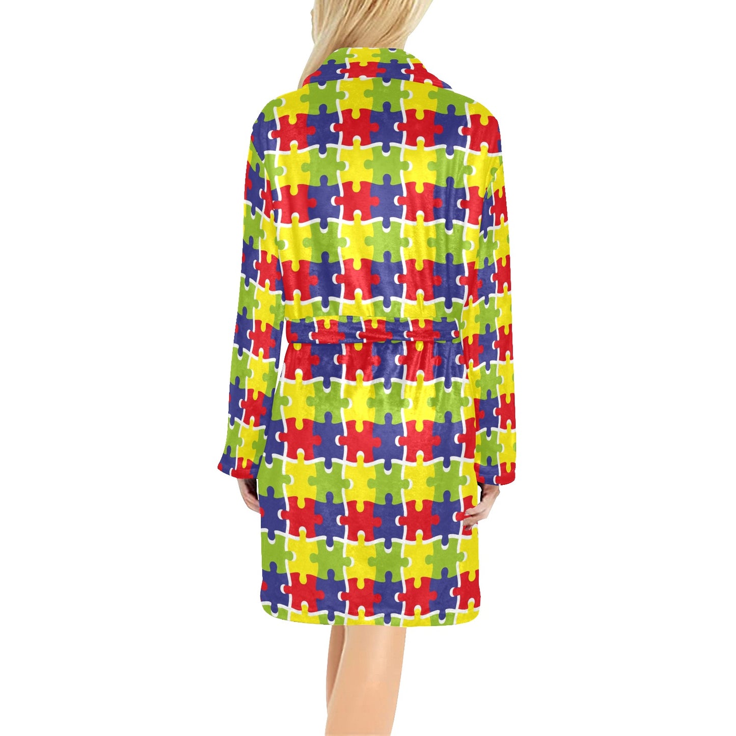 Autism Awareness Pattern Print Design 03 Women's Fleece Robe