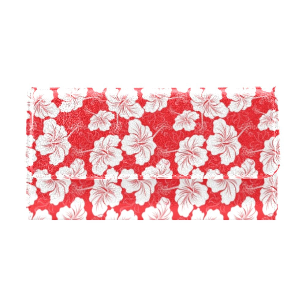 Flower Hawaiian Hibiscus Red Background Print Women's Trifold Wallet