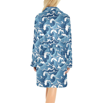 Wave Themed Pattern Print Women's Fleece Robe