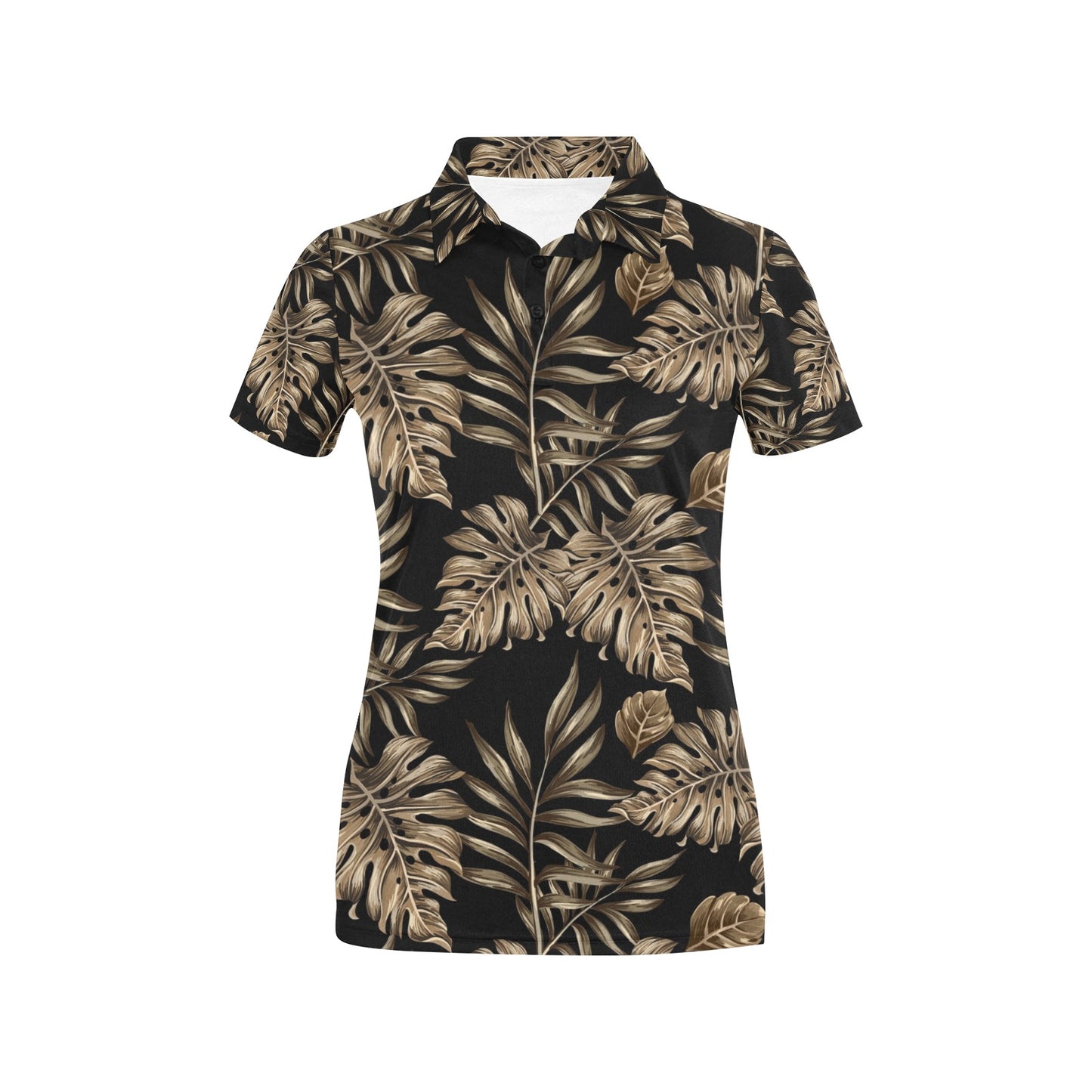 Brown Tropical Palm Leaves Women's Polo Shirt