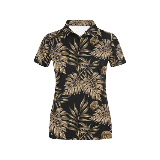 Brown Tropical Palm Leaves Women's Polo Shirt