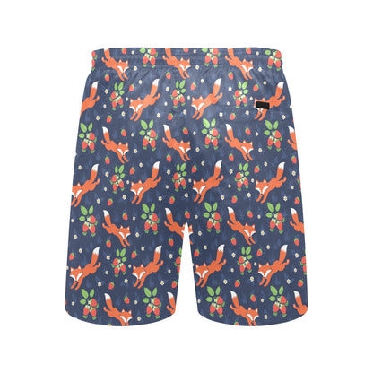 Fox Strawberry Print Pattern Men's Swim Trunks Beach Shorts