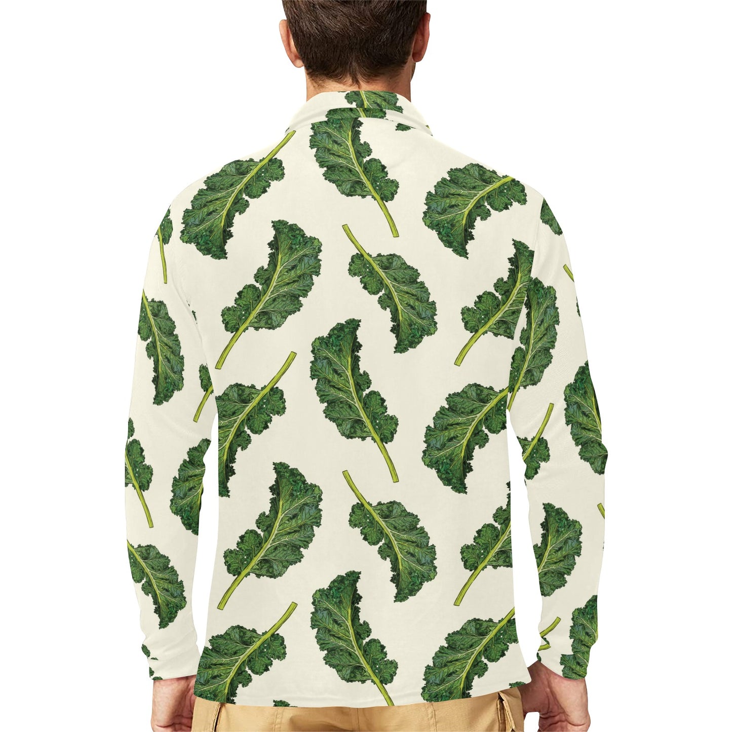 Kale Pattern Print Design 03 Long Sleeve Polo Shirt For Men's