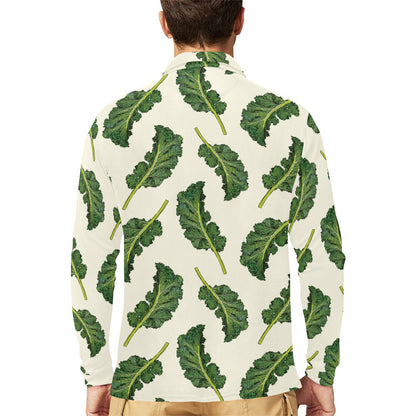 Kale Pattern Print Design 03 Long Sleeve Polo Shirt For Men's