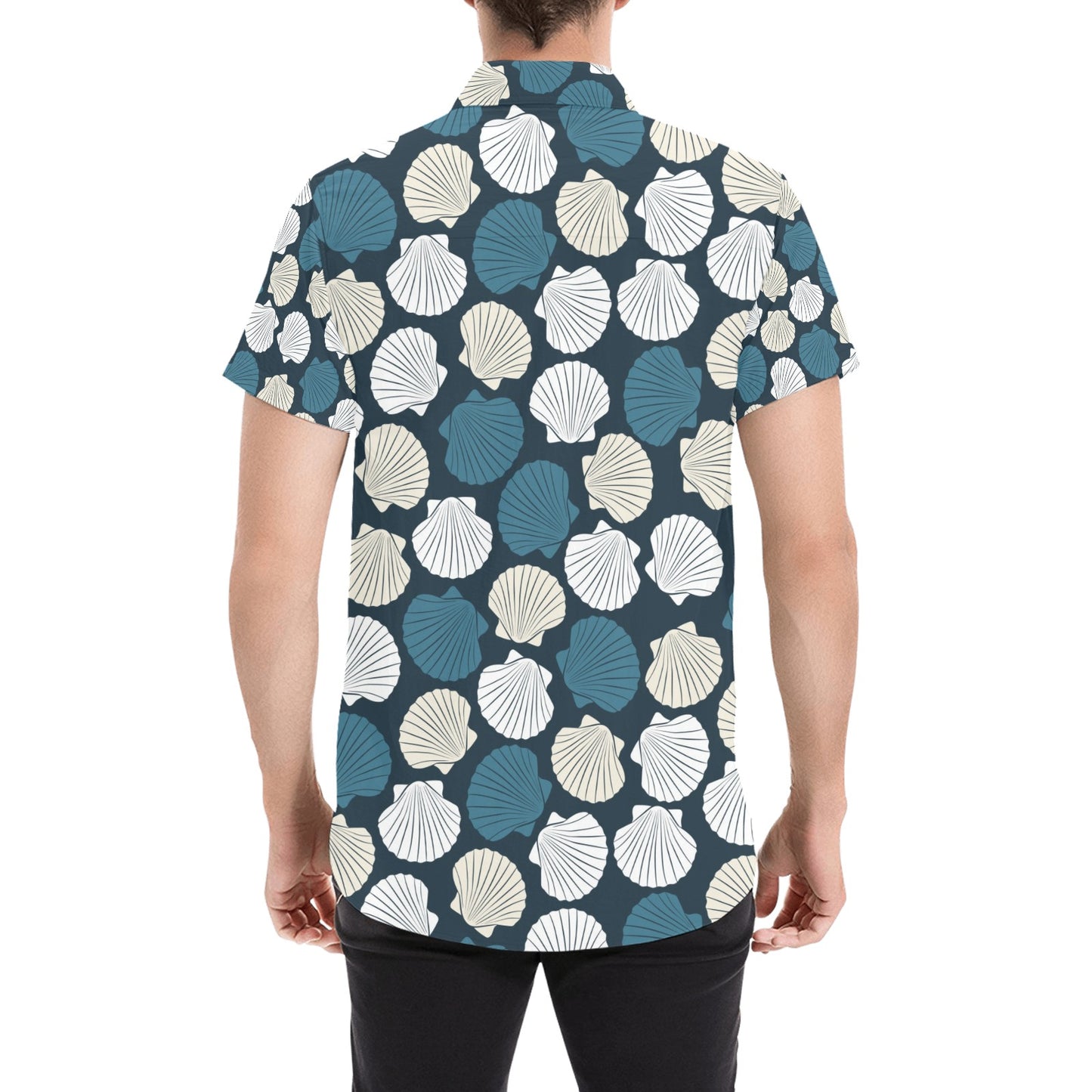 Seashell Print Design LKS3013 Men Short Sleeve Button Up Shirt