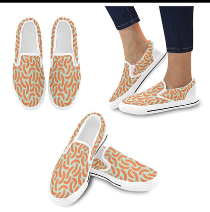 Sausage Print Design LKS304 White Slip Ons Canvas Women's Shoes