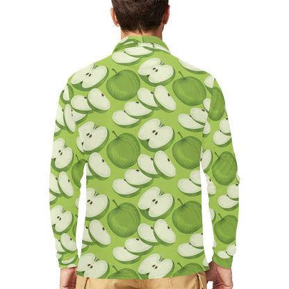 Apple Pattern Print Design AP010 Long Sleeve Polo Shirt For Men's