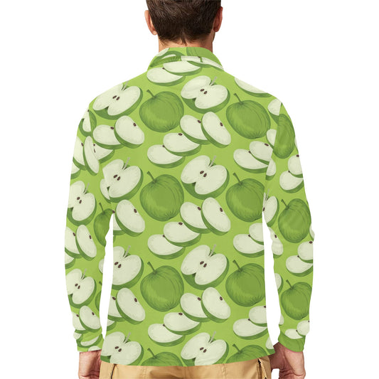 Apple Pattern Print Design AP010 Long Sleeve Polo Shirt For Men's