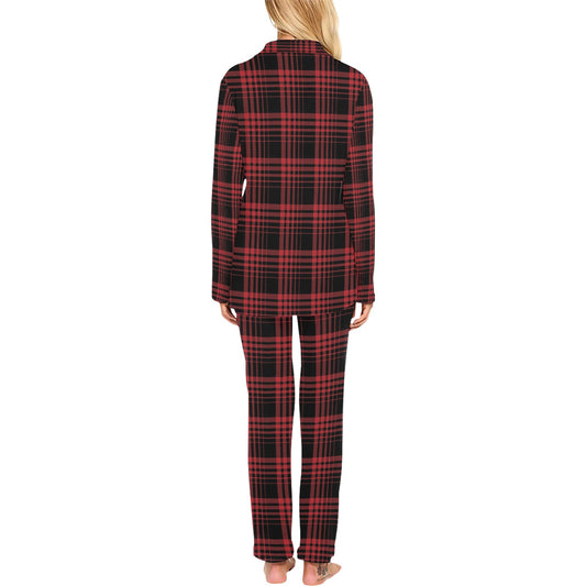 Tartan Red Black Print Design LKS303 Women's Long Pajama Set