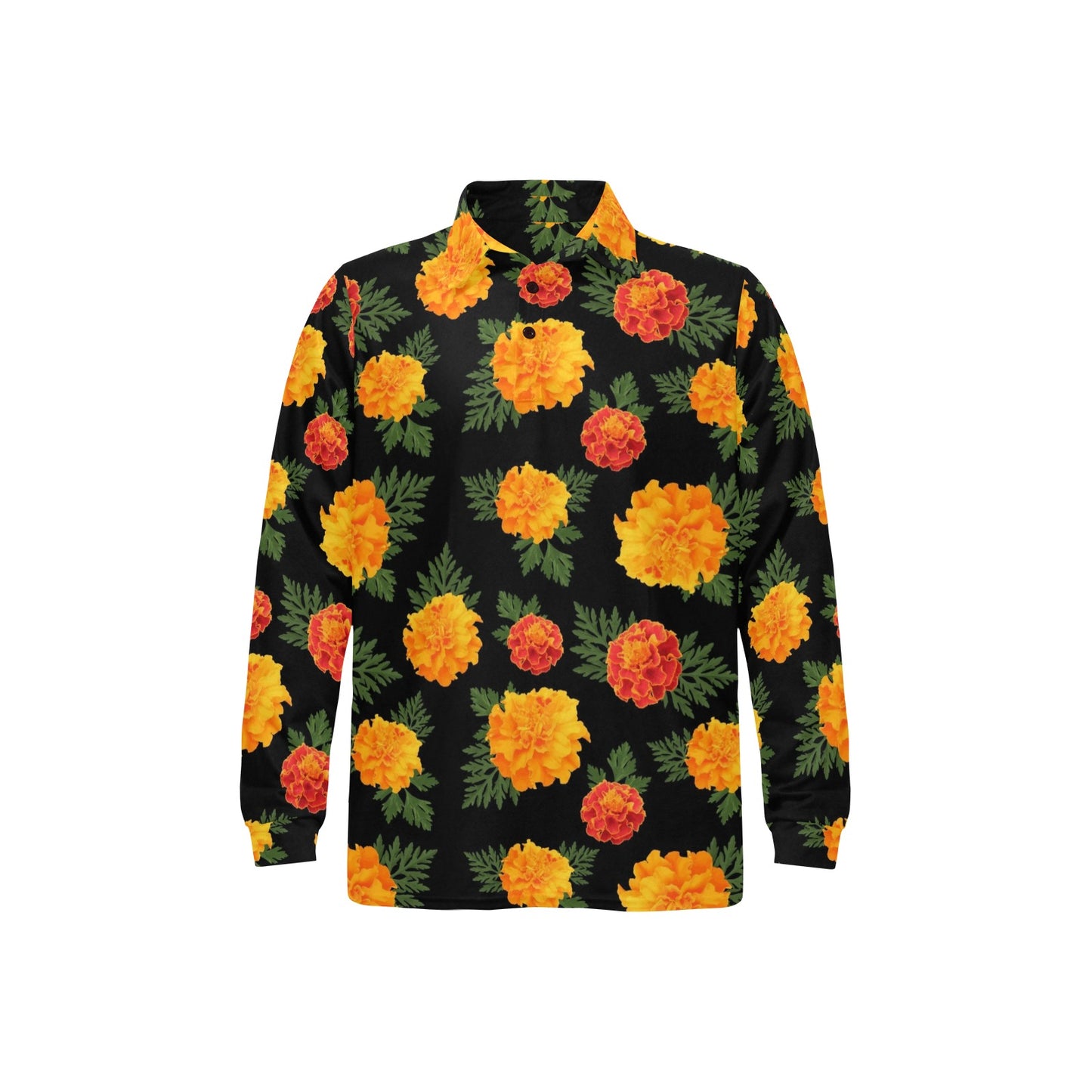 Marigold Pattern Print Design MR05 Long Sleeve Polo Shirt For Men's