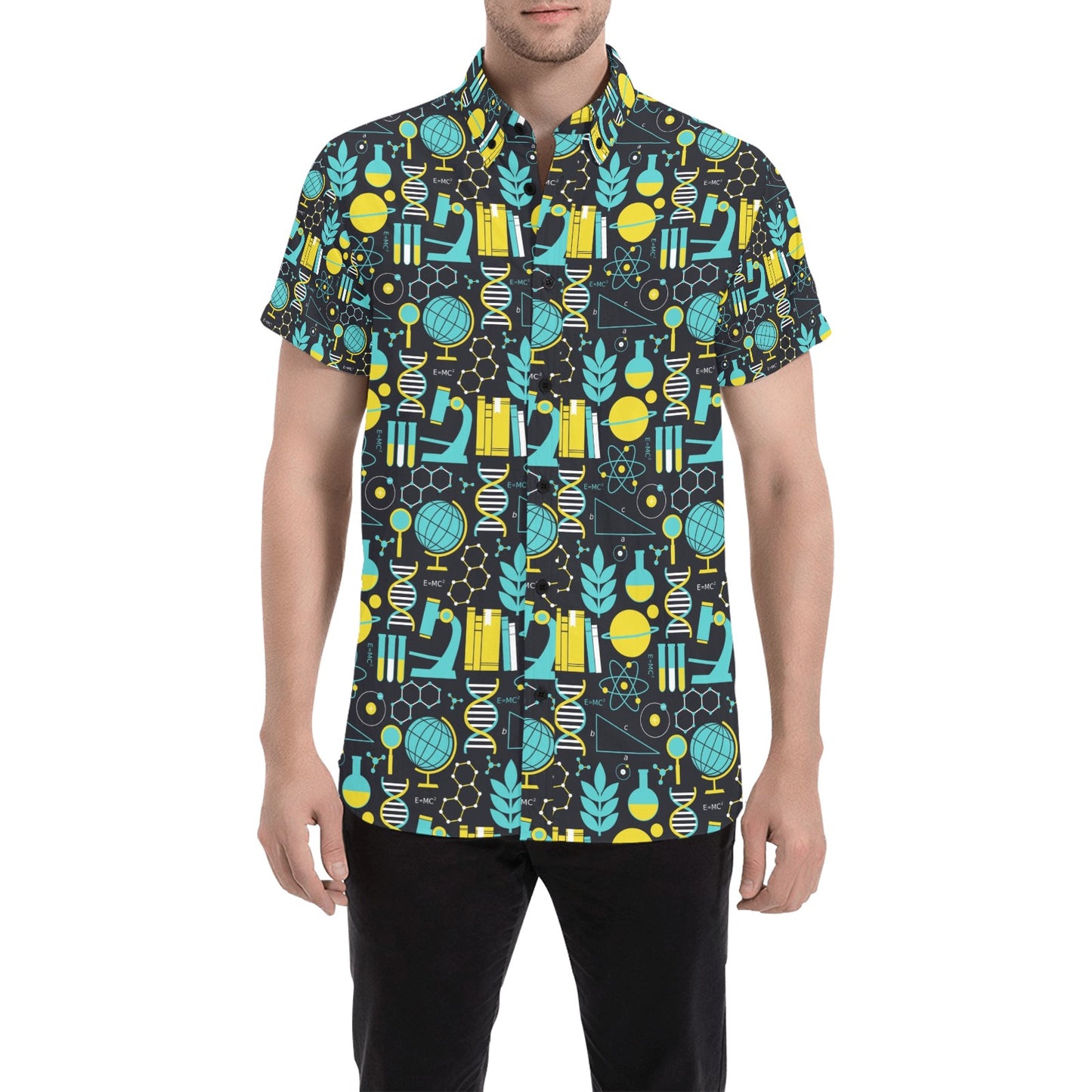 Science Print Design LKS301 Men Short Sleeve Button Up Shirt