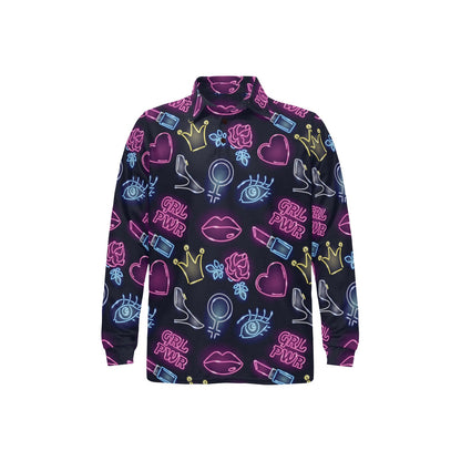 Lipstick Neon Pattern Print Design 02 Long Sleeve Polo Shirt For Men's