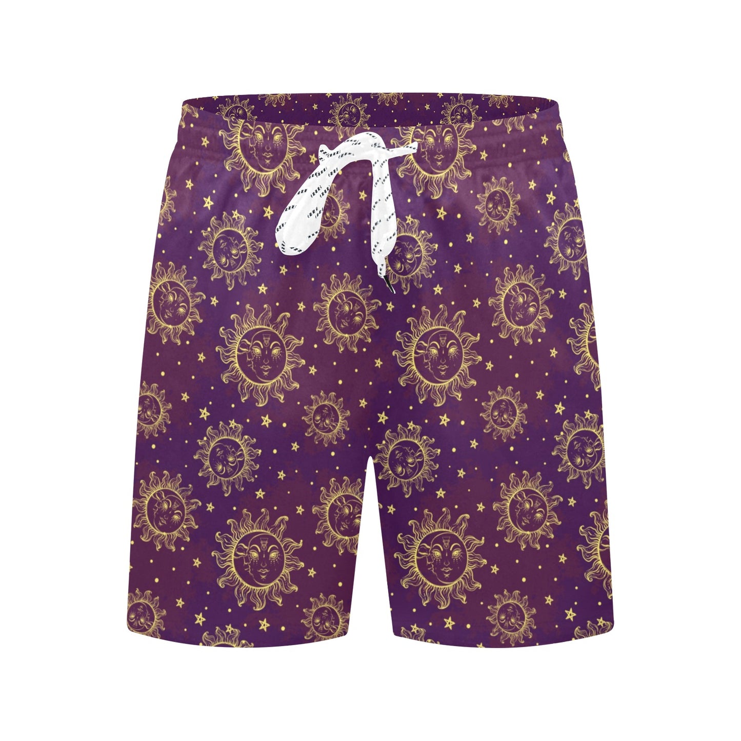Sun Moon Star Design Themed Print Men's Swim Trunks Beach Shorts