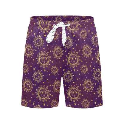 Sun Moon Star Design Themed Print Men's Swim Trunks Beach Shorts