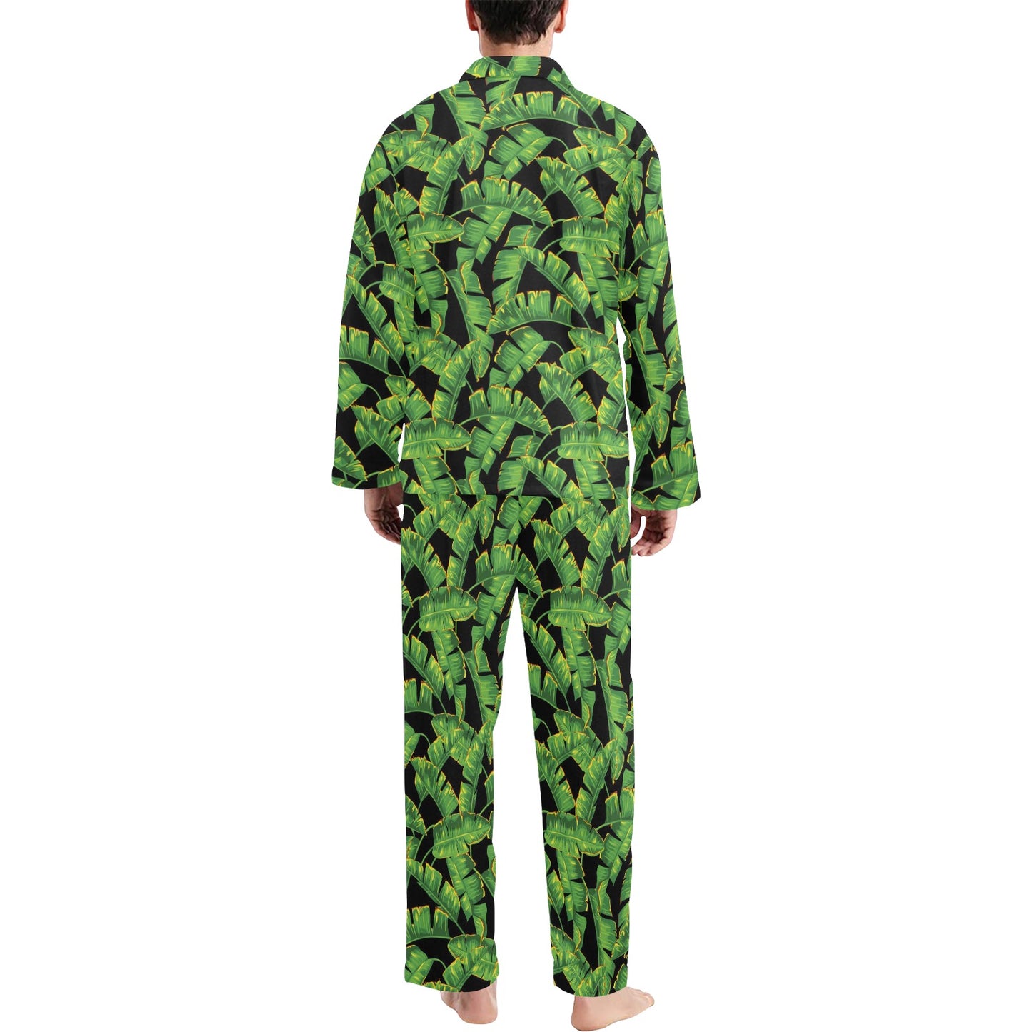 Banana Leaf Pattern Print Design 03 Men's Long Pajama Set