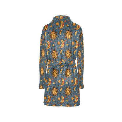 Celestial Moon Sun Pattern Print Design 02 Women's Fleece Robe