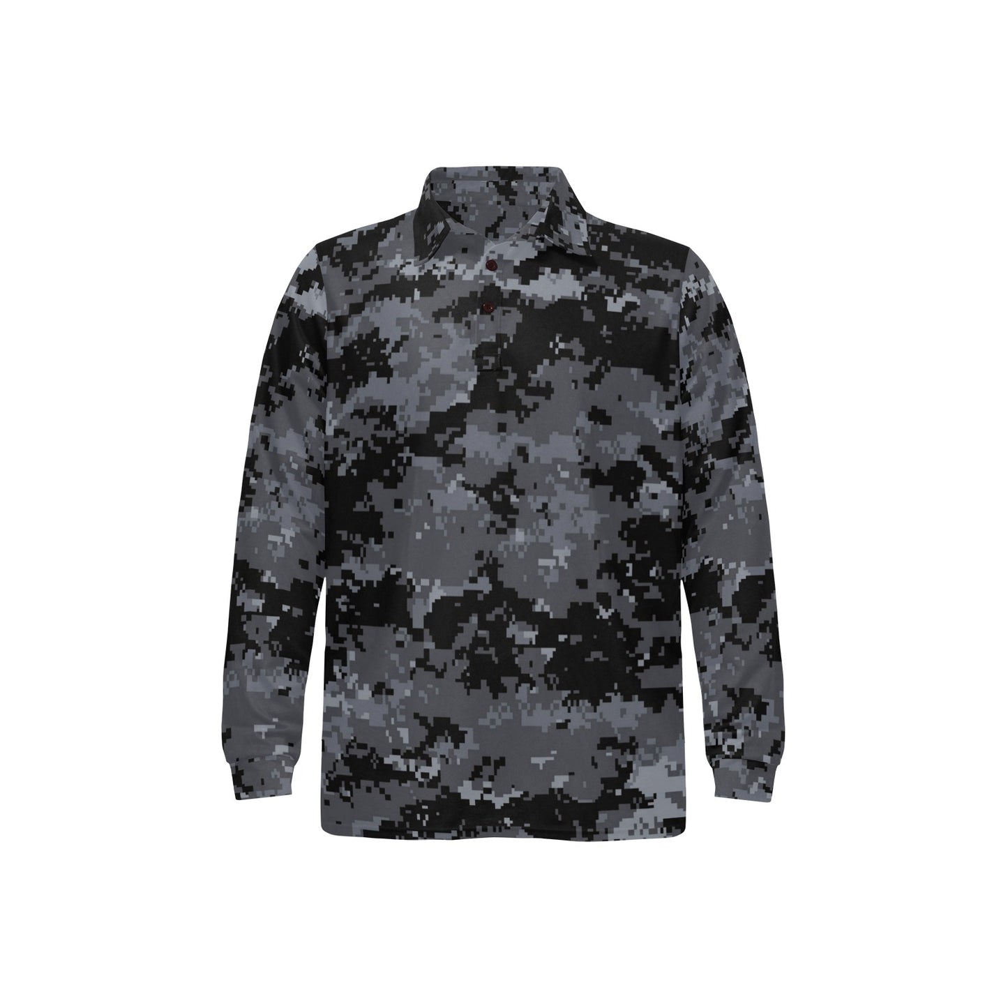 ACU Digital Black Camouflage Long Sleeve Polo Shirt For Men's