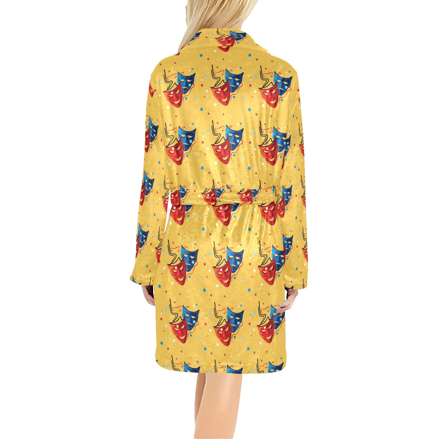 Acting Mask Pattern Print Design 02 Women's Fleece Robe