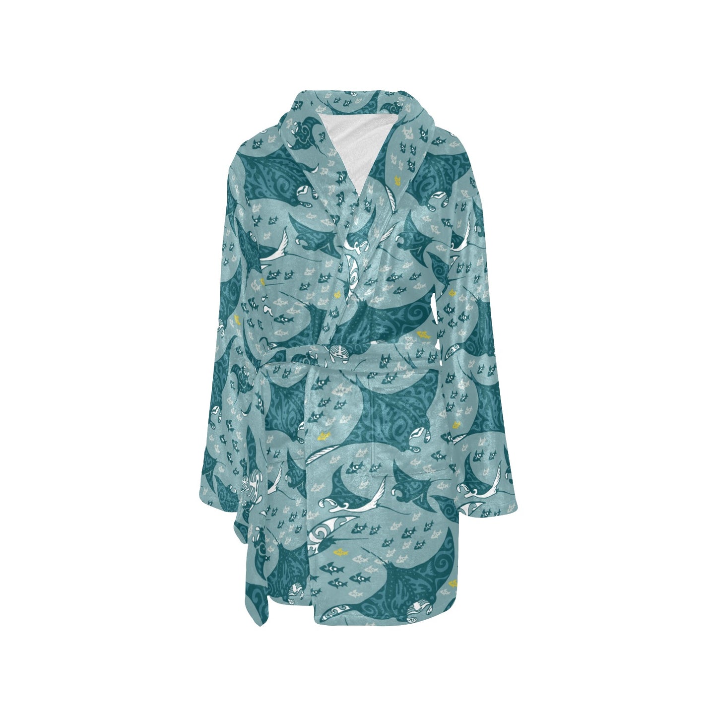 Manta Ray Tribal Pattern Print Design 03 Women's Fleece Robe
